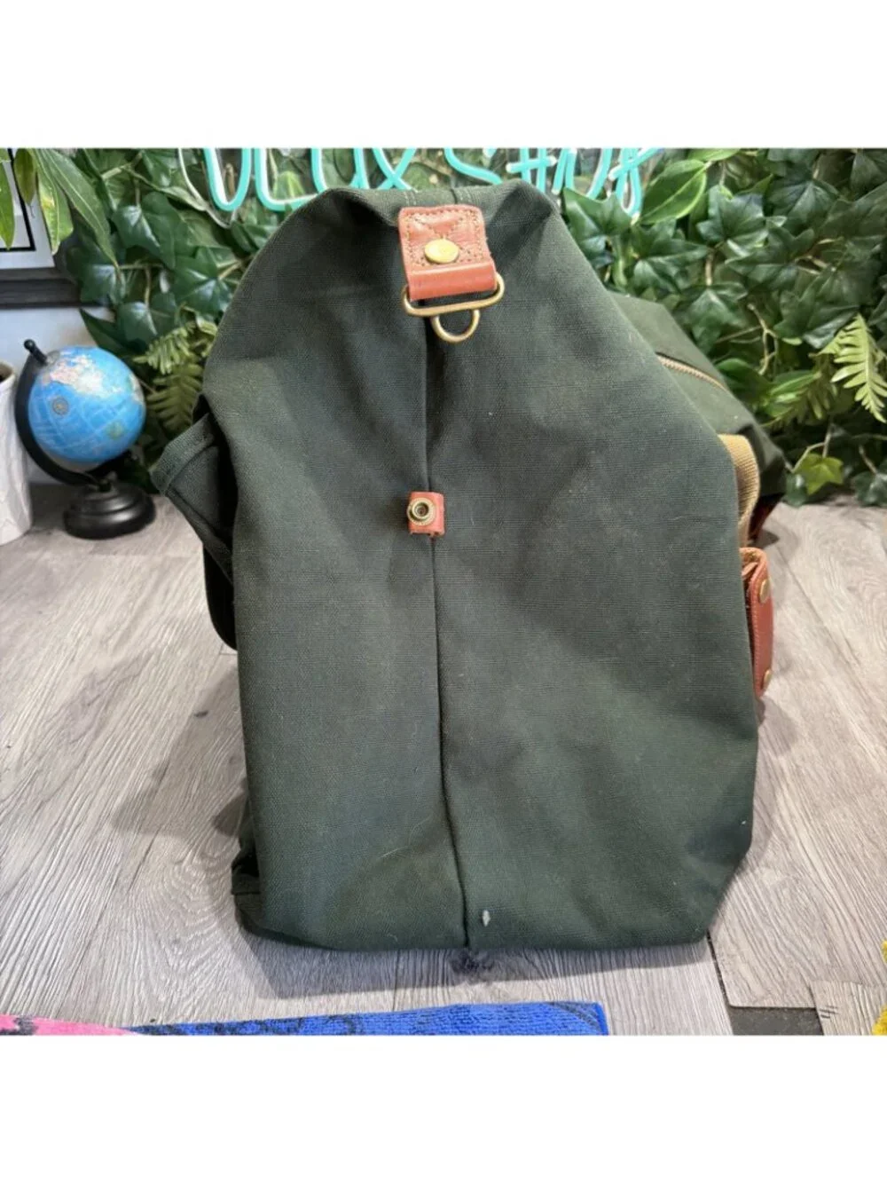 Tumi Dakota Duffel Bag Green Canvas Leather Weekender Pack Vintage Carry On
